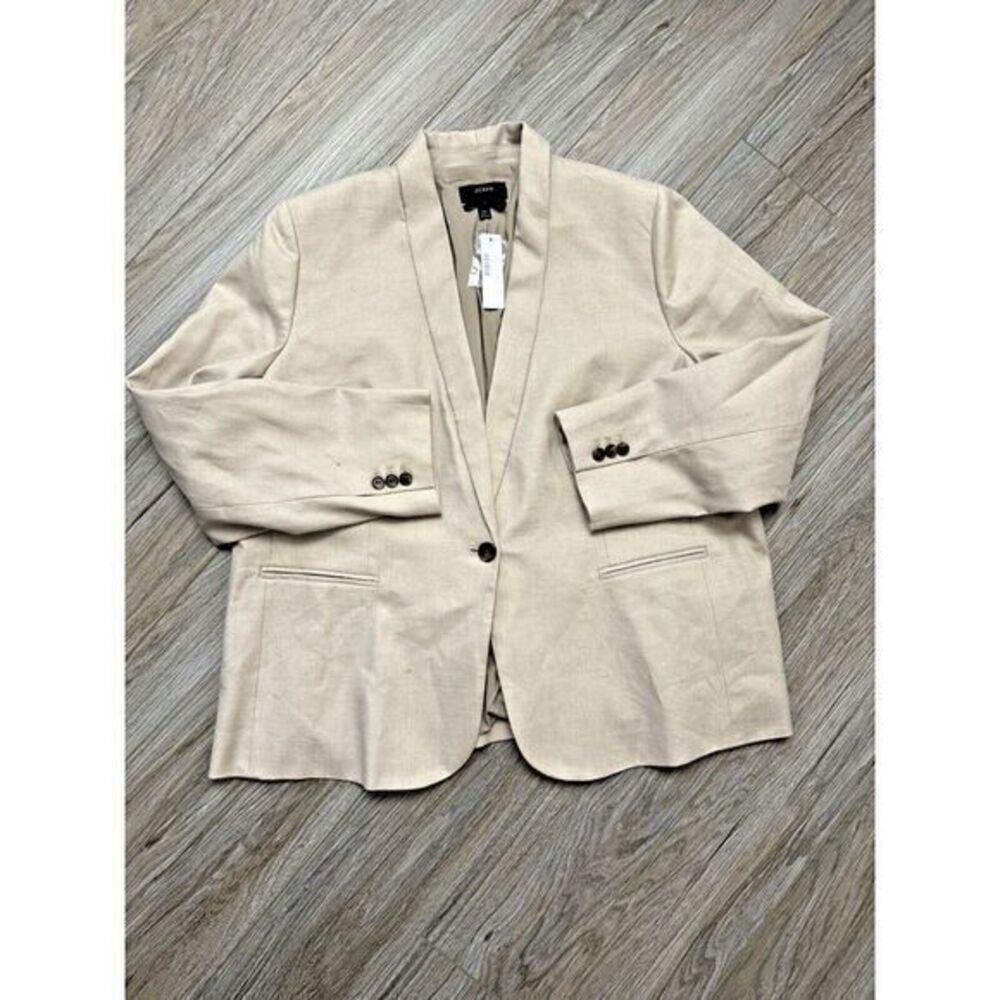 J.Crew Women's Parke Blazer‎ Size 22 Sand Beige One Button Linen Blend Lined